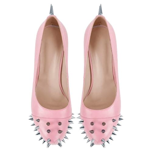 richealnini Women's Platform Pumps with Rivets Heel Slip On Studded Stiletto High Heels Wedding Shoes thumbnail 5