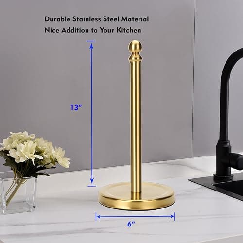 Fatizon Paper Towel Holder Stand, Gold Paper Towel Holder Countertop, with Weighted Base for One-Handed Operation (Gold) thumbnail 4