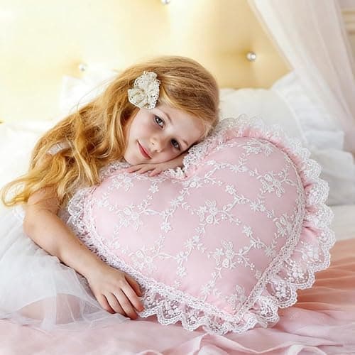 YISLEND Elegant Lace Heart Shaped Throw Pillow, Cute Heart Decorative Throw Pillows for Bed Couch Chair Sofa, Living Room Bedroom Decor (Pink) thumbnail 5
