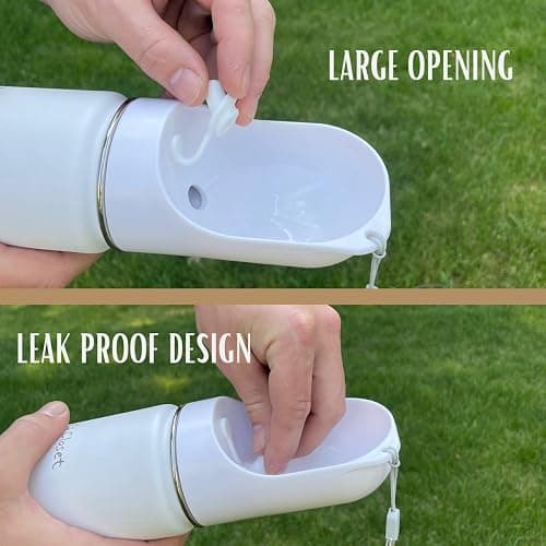 Tito's Closet Portable Dog Water Bottle, 14oz High-Grade Stainless Steel, Leakproof Design Pet Water Bottle with Treat Holder, White thumbnail 2