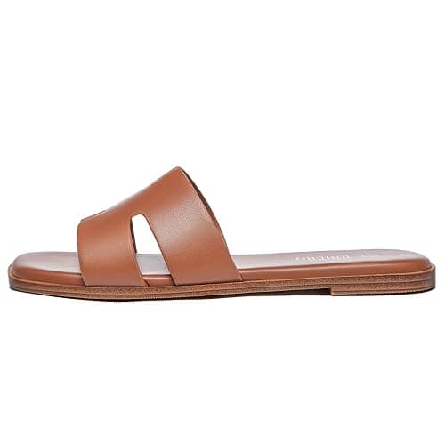 Rihero Women's Dressy Flat Sandals Comfortable Slip On Leather Slide Sandals thumbnail 3