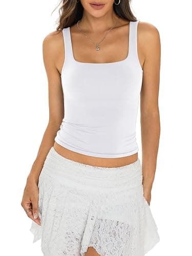 EasyGala Womens Padded Double Lined Tank Tops Square Neck Built in Bra Crop Tops Low Back Fitted Sleeveless Summer Outfits thumbnail 2