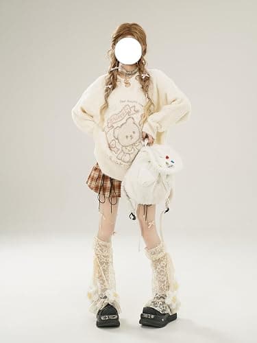 Cuteighteen Kawaii Cartoon Bear Sweaters Women Winter Cutecore Clothes Y2K Casual Loose Fit Soft Fuzzy Knit Pullover Top thumbnail 2