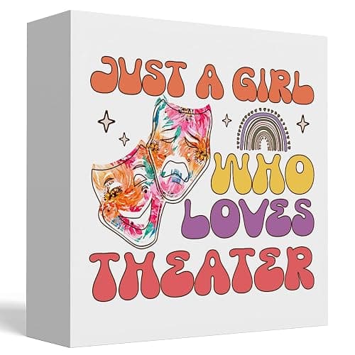 Just a Girl Who Loves Theater Theater Room Decor Wood Sign, Girls Theater Gifts Rustic Theater Lovers Wooden Sign for Home Living Room Girl Bedroom Decoration Gifts - Image 1
