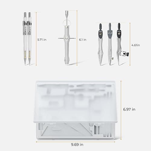 Nicpro 22 PCS Compass Geometry Tools with Case, Drafting Tools Geometry Set with Swing Arm Protractor, Rulers, Metal Compass, Square Set, Mechanical Pencil, Back to School Supplies for Students thumbnail 2