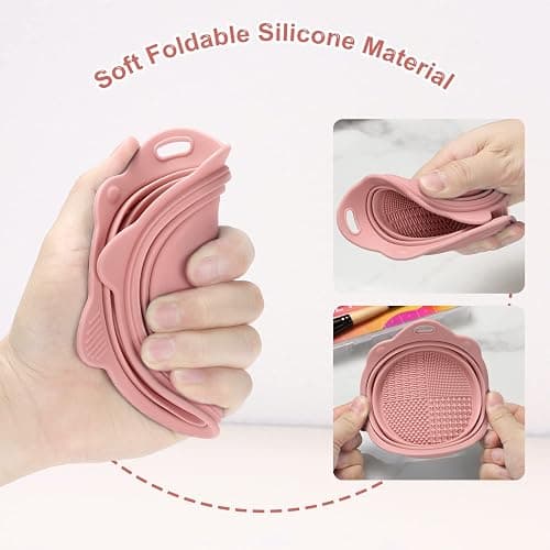 Foldable Silicone Makeup Brush Cleaner Bowl - Etercycle Portable Cleaning Tool for Brushes, Powder Puffs, and Sponges (Pink) thumbnail 7