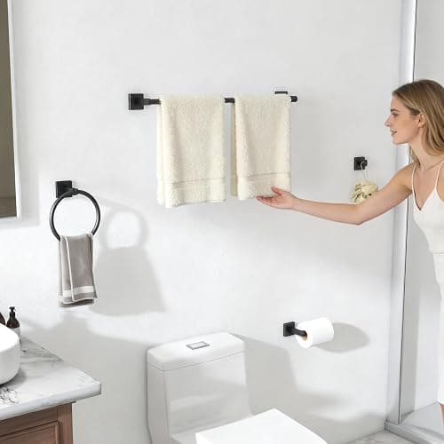 KLJKPA Black Bathroom Accessories Set, 24 inch Towel Racks for Bathroom, Stainless Steel Bathroom Hardware Set, Wall Mounted, 4-Piece thumbnail 2