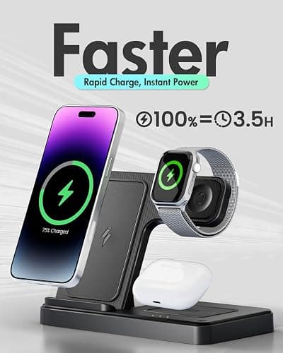 Wireless Charger iPhone Charging Station: 3 in 1 Charger Stand Multiple Devices for Apple - iPhone 17 16e 16 15 14 Pro Max 13 12 11 - Watch 10 9 8 7 6 5 4 3 2 SE and Ultra Series - Airpods 4 3 Pro thumbnail 5