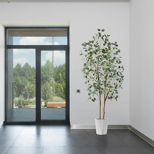 Warmplants Artificial Eucalyptus Tree, 7ft Tall Silk Leaves Fake Plant with Basket for Outdoor Indoor, 83'' Faux Eucalyptus Trees for Home Office Livingroom Floor Décor thumbnail 6