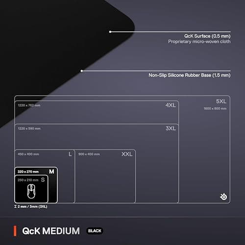SteelSeries QcK Medium Gaming Mousepad — Black — Non-Slip Silicone Rubber Base — Peak Tracking and Stability — Optimized for Gaming Sensors — 320 mm x 270 mm — FPS, MOBAs, RTS, MMO thumbnail 5