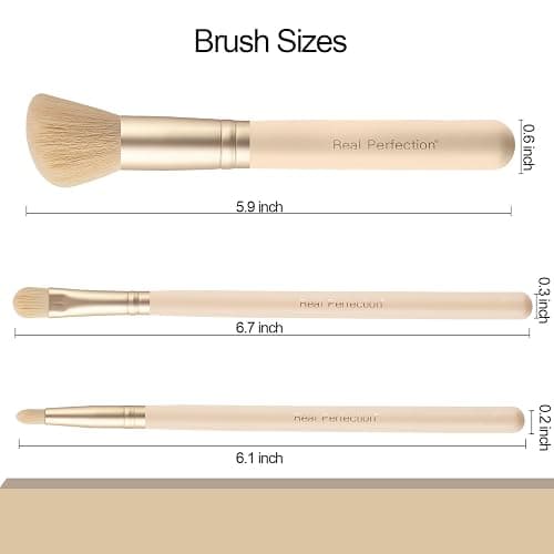 Real Perfection Makeup Brush Set 16 Pcs with 1 Eyebrow Razor Premium Synthetic Foundation Powder Concealers Eyeshadow Blush Makeup Brushes Make up Brushes Kit (Beige) thumbnail 6