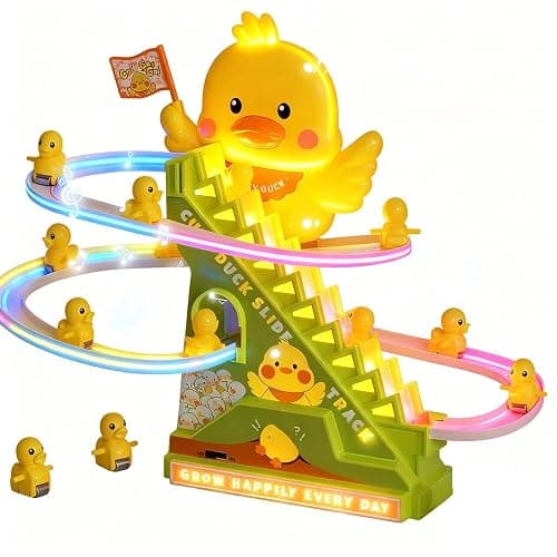 RCOOS Duck Climbing Toy Set Electric Light Slide Climbing Toys for Automatic Stairs,Playful Santa Race Game Christmas Roller Climbing Toys with LED Light and Music for Toddlers Boys Girls - Image 1