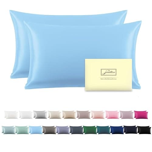 Silk Pillow Cases 2 Pack Soft Breathable and Sliky Standard Size Pillow Cases Set of 2,Natural Mulberry Satin Silk Pillowcase with Hidden Zipper for Hair and Skin (Sky Blue,20"X 26",2pcs) - Image 1