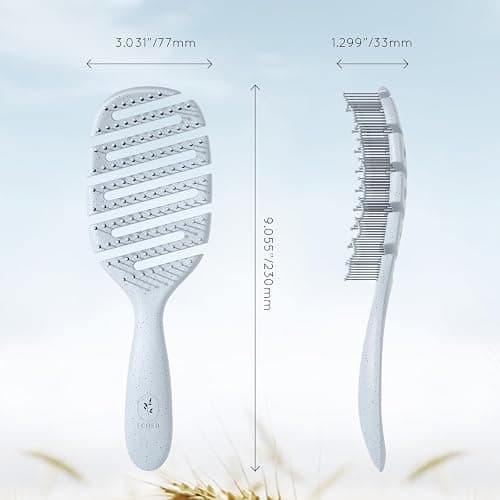 Ecoed Hair brush, Vented Detangling Brush, Quickly Detangles and Smooths hair for Curly, Thick, and Straight Hair, Hair Brush for Women and Men, Blue, Eco Friendly, Sustainable Material thumbnail 9