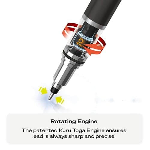 uniball Kuru Toga Elite Mechanical Pencil Starter Kit, 0.5mm, HB #2, Gun Metal Barrel, 1 Pack thumbnail 6