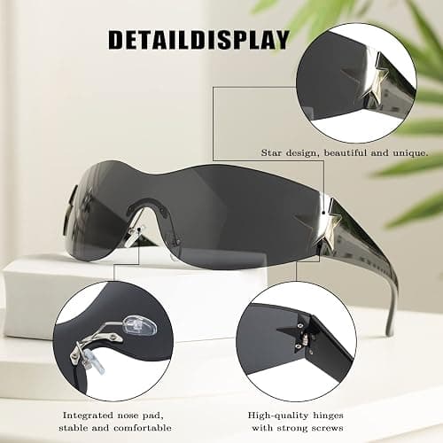 Dollger Trendy Y2K Sunglasses Women Men Wrap Around Rimless Sunglasses Cyber Y2k Fashion 2000 Glasses Shield thumbnail 4