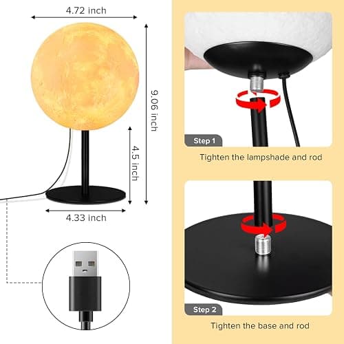Moon Lamp Small Table Lamp for Bedroom, Dimmable Table Lamp with 30 Modes, Night Light Bedside Lamps for Night Stands, Desk Lamp for Living Room, Office, Dorm, Gifts for Kids Teens (Inline Control) thumbnail 6