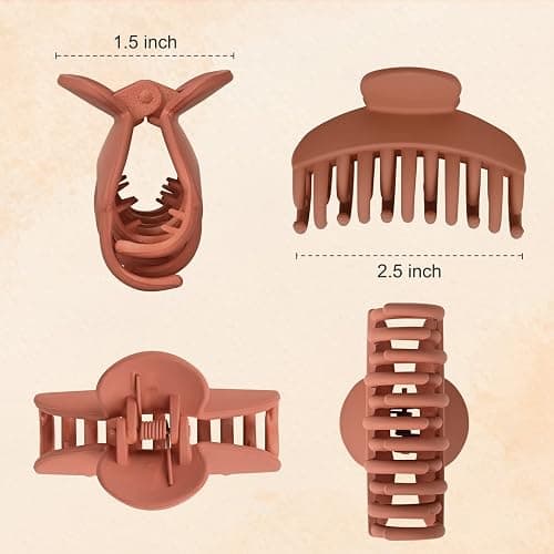 DEEKA 4 PCS Double Row Teeth Hair Claw Clips 2.5" Medium Hair Clips for Thin Hair Small Matte Clips Short Fine Hair Accessories for Women and Girls -Black Brown thumbnail 4