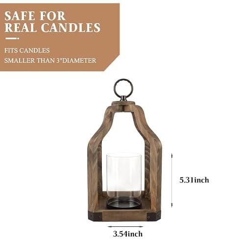 Rustic Wood Lantern Candle Holder for Farmhouse Decor - Indoor and Outdoor Table Centerpiece with Glass Hurricane, 13" High thumbnail 4