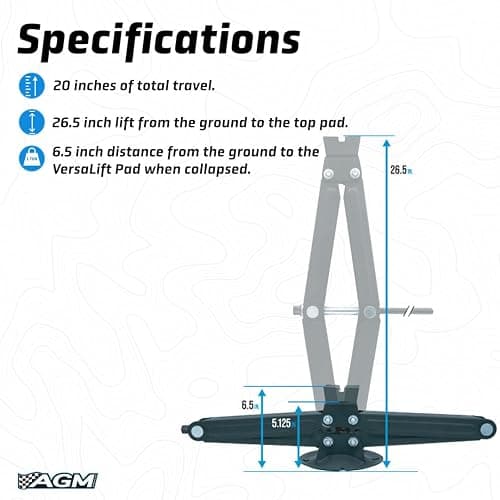 Heavy Duty Scissor Jack for Car - 2000 lbs Capacity, 26.5" Lift Height, 3/4" Hex Drive - Portable Scissor Lift Jack with Carry Handle, VersaLift Head, Wrench & Drill Adapter thumbnail 3