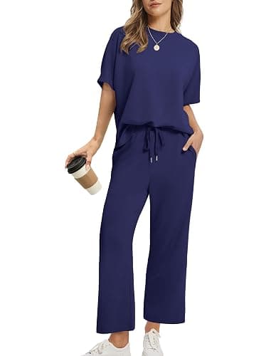 Sampeel Two Piece Sets for Women Summer Outfits Oversized Wide Leg Crop Pants Lounge Sets Airport Beach Vacation Clothes - Image 1