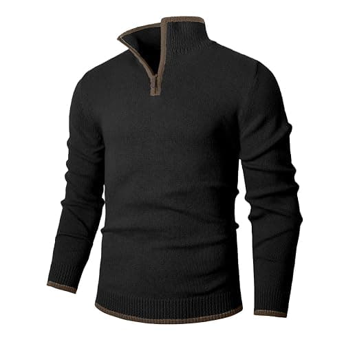 Zaitun Mens Quarter Zip Sweater Mock Neck Pullover Long Sleeve Jumper Casual Top - Image 1