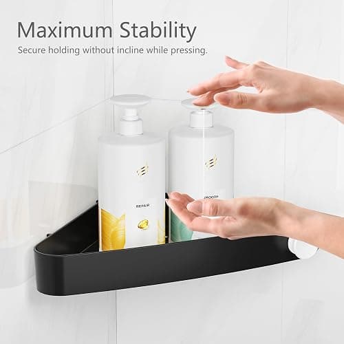 Sotfamily Plastic Shower Caddy Corner (For 90° Only), 2 Pack Adhesive Corner Shower Shelves for Bathroom Organizers and Storage, Black thumbnail 4