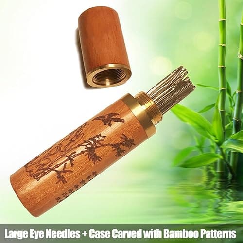 Large Eye Blunt Needles, Stainless Steel Tapestry Needle, Yarn Knitting Needles, Darning Needle with Wooden Needle Case Carving Pattern thumbnail 6