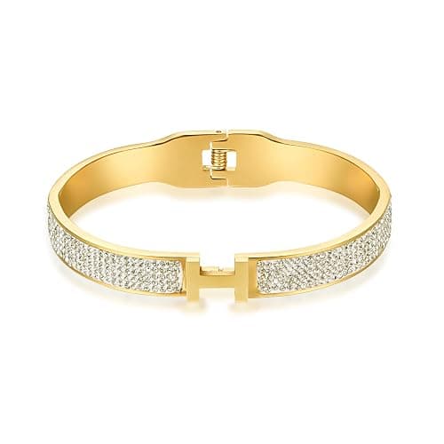 LeoYletc 18K Gold and Silver Plated Bangle Bracelet for Women Stainless Steel with Cubic Zirconia Womens Jewelry thumbnail 2