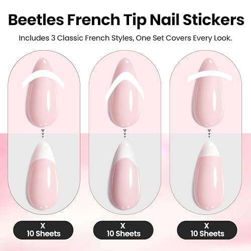 Beetles French Manicure Nail Art Stickers Sheets French Tip Tool 3 Designs Self-Adhesive Nail Tips Guides for DIY Decoration Nails Art thumbnail 4