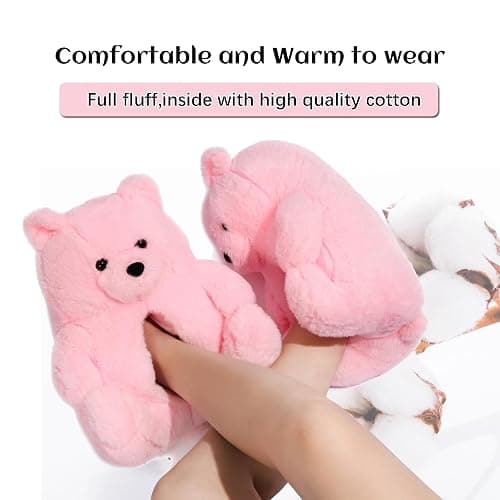 DOVORSY Women's Christmas Teddy Bear Slippers,Winter Fuzzy Cute Indoor House Slippers with Cushion,Fluffy Cartoon Bedroom Shoes,Cozy Warm Gifts for Women,Men,Ladies,Girls (Size 7-11) thumbnail 7