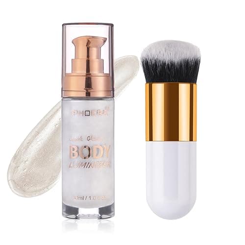Body Shimmer Oil, Diamond Platinum Natural Glow Luminizer, Long Lasting Waterproof Moisturizing Liquid Illuminator Highlighter Makeup for a Sun-Kissed Glow, Brush Include, 1oz, Light Fair - Image 1