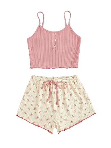 SweatyRocks Women's Summer Cute Printed Cami Top and Shorts Pajamas Sets | Sleeveless, Cow Strawberry Pajama Sets, Two Piece Sleepwear, Homewear, Loungewear, Kawaii Pajamas - Image 1