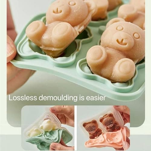3D Bear Mold for Kids,Ice Cream Molds Reusable Easy Release DIY Ice Cube Molds, Cute Cartoon Ice Cube Maker for Whiskey (Green Bear Silicone Mold) thumbnail 4