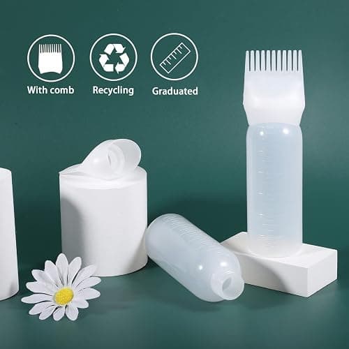 Pimoys Root Comb Applicator Bottle 6 Ounce, 2 Pack Hair Oil Applicator, Applicator Bottle for Hair Dye Applicator Bottle with Graduated Scale, White thumbnail 2