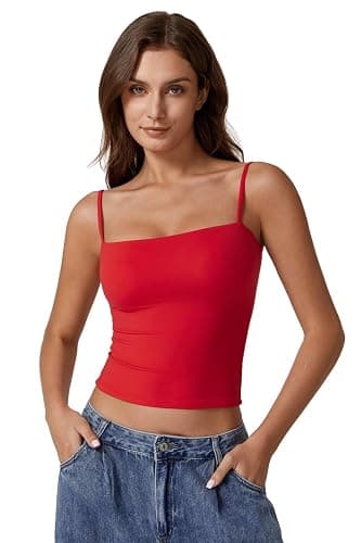 QINSEN Women's Double Lined Basic Tank Top Adjustable Spaghetti Straps Sleeveless Camisole Shirts thumbnail 2