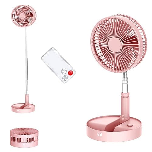 UN UNITEDTIME Desk and table fan, foldable Fan Portable Travel Fans Battery Operated,Adjustable Height My Foldaway fan with remote Control Timer, 4 Speed Settings (Pink) - Pink - Image 1