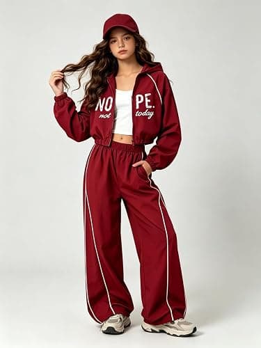 7-14 Years Girls Clothes 3 Piece Sweatshirt Cami Top Pants Outfits for Teen | Letter pattern, Wide-leg pants, 3 Piece set thumbnail 2