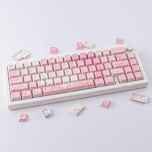 Tsungup Keycaps Cherry Blossom Tie-Dye Keycap Set-Custom PBT Pink Keycaps | Sakura Gradient Side Print, 131 Keys DoubleShot Key caps Cherry Profile Keyboard Key caps for Mechanical Keyboards thumbnail 3