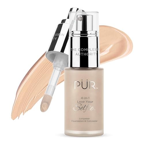 PÜR MINERALS 4-in-1 Love Your Selfie Foundation & Concealer - Longwear Full Coverage Liquid Makeup Foundation with Hydrating Blend for Refined-Looking, Natural Beauty Glow, Skin Texture & Tone - Image 1