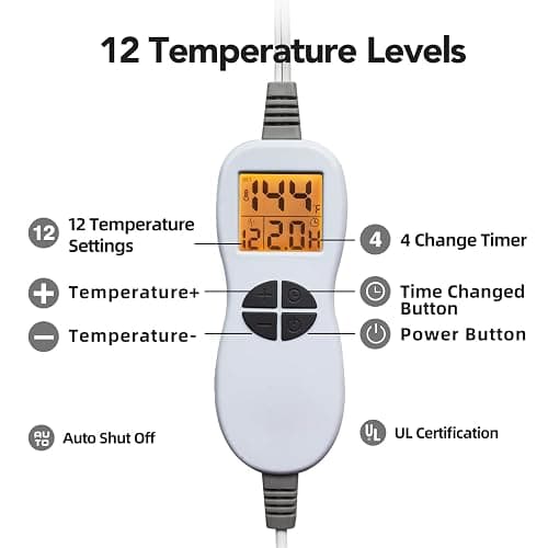 Ambershine 17''x33'' Weighted Heating Pad, 5.2lbs with 12 Temperature Settings & 4 Auto-Off Timers, Pain Relief for Back/Neck/Shoulders/Abdomen/Legs, Christmas Gifts for Mom Dad Women Men(Light Tan) thumbnail 3
