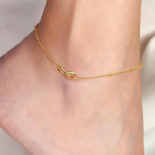CANNCI 14K Gold Waterproof Anklets for Women and Men Charm Ankle Bracelets Jewelry for Everyday Wear Sizes 9-11 Inches thumbnail 7