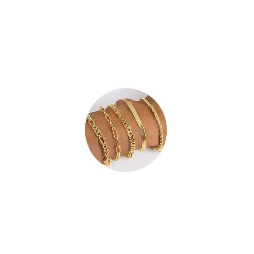 14K Gold Chai14K Gold Chain Bracelets Set for Women, Dainty Paperclip Link Bead Stackable Layered Bracelets Metal Fashion Jewelry - Image 1
