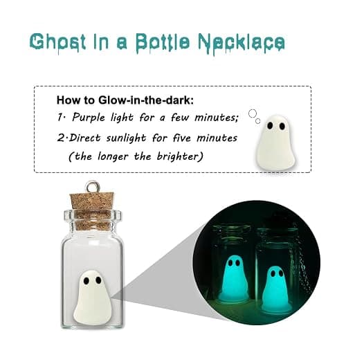 TKHLT Ghost Necklace, (Blue) The Adopt A Ghost in A Bottle Pendant Necklace Halloween Jewelry for Women and Men thumbnail 3
