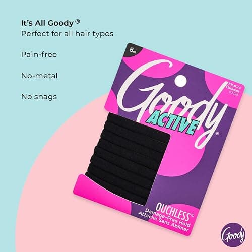 Goody Ouchless Seamless Hair Elastics, 8 Ct, Black, Damage-Free Gentle Hold Elastic Ties, No Snag or Pull, For All Occasions, Chic Styling Accessories for Women & Men, All Hair Types thumbnail 5