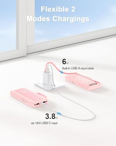 FlyKangaroo Powerbank mit integrierten Kabeln, 10000mAh, 22,5W Schnellladefunktion, USB-C LED-Anzeige, tragbares Ladegerät mit 6 Ausgängen & 2 Eingängen für iPhone, Samsung, Pixel, LG, Moto, pink thumbnail 6