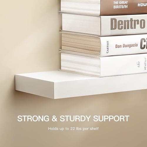 AMADA HOMEFURNISHING Floating Shelves Wall Mounted, 32 x 7 Inch Wall Shelves for Bathroom, Bedroom, Living Room, White Shelves Set of 2 | Wall Shelves with Hidden Bracket, Solid MDF Wood, 22 lbs Max Load per Shelf, Easy to Assemble, Multi-Wall Compatible thumbnail 5