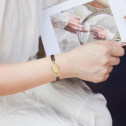BESTKANG Leather Women's Watch Dainty Vintage Oval Ladies' Watch Elegant Diamond Waterproof Quartz Gold Watches for Women thumbnail 2
