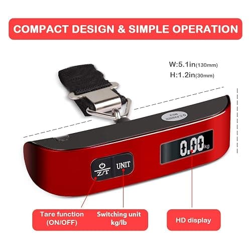 travel inspira Luggage Scale, Portable Digital Hanging Baggage Scale for Travel, Suitcase Weight Scale with Rubber Paint, 110 Pounds, Battery Included thumbnail 4