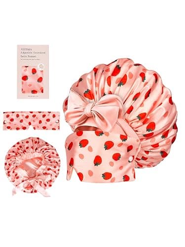 Vettres Double Layer Satin Bonnet with Detachable Eye Mask Night Cap for Curly Natural Hair Reduces Frizz Locks in Moisture thumbnail 2